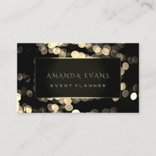 Elegant Event Planner Black Framed Gold Sprkly Business Card