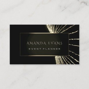 Elegant Event Planner Black Framed Golden Lights Business Card