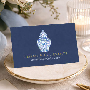 Elegant Event Planner Blue Ginger Jar Logo Business Card