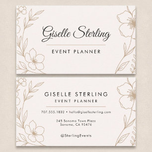 Elegant Event Planner Botanical Blush Black Business Card