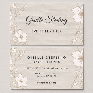 Elegant Event Planner Botanical Floral Linen Business Card