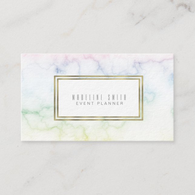 Elegant Event Planner Minimalist Rainbow Marble Business Card (Front)
