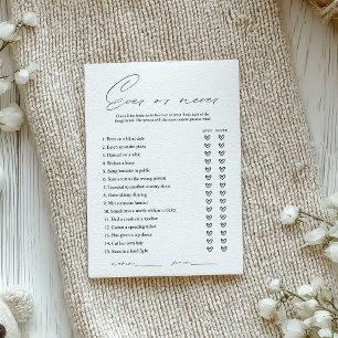 Elegant Ever or Never Bridal Shower Game Card
