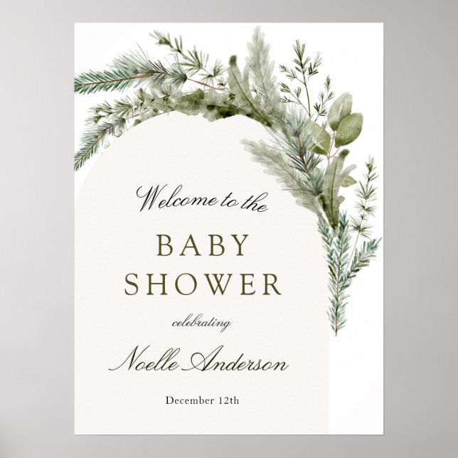 Elegant Evergreen Arch Baby Shower Welcome Poster (Front)