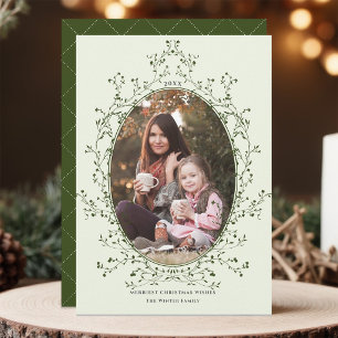 Elegant Evergreen Botanical Wreath Christmas Photo Holiday Card