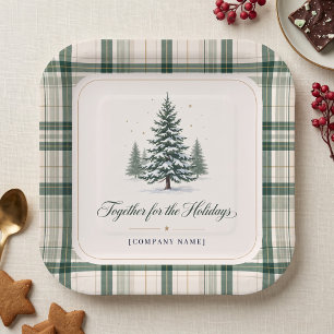 Elegant Evergreen Corporate Holiday Party Paper Plate