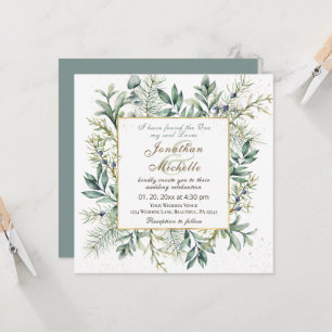 Elegant Evergreen Eucalyptus Christian Wedding Invitation