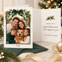 Elegant Evergreen Folded Photo Holiday Card