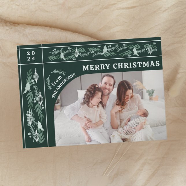 Elegant Evergreen Garland Modern Photo Christmas Holiday Card (Creator Uploaded)