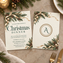 Elegant Evergreen Gold Bow Christmas Dinner 