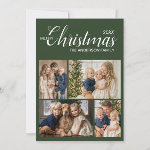 Elegant Evergreen Ivory 4 Photo Christmas Holiday Card