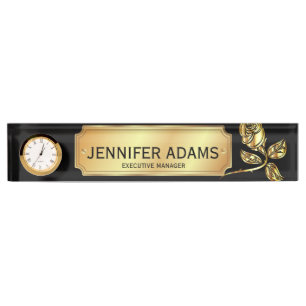 Elegant Executive Manager Gold Rose Flower Nameplate