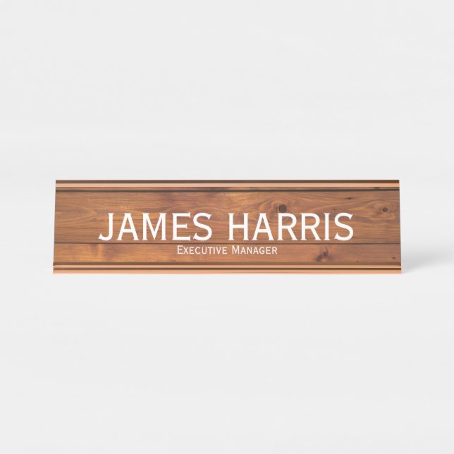 Elegant Executive Manager Wood Texture 1 Desk Name Plate (Front)