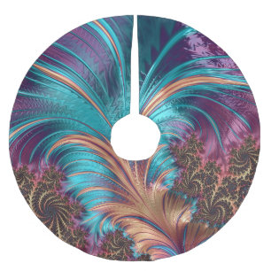 Elegant Exotic Abstract Feather Teal Purple Brushed Polyester Tree Skirt