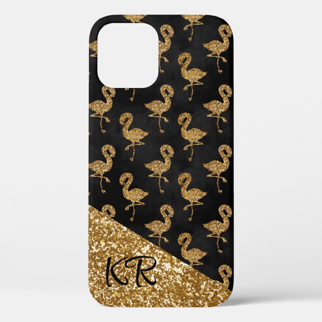 Elegant Exotic Flamingo Gold Glitter Glam Monogram Case-Mate iPhone Case (Back)
