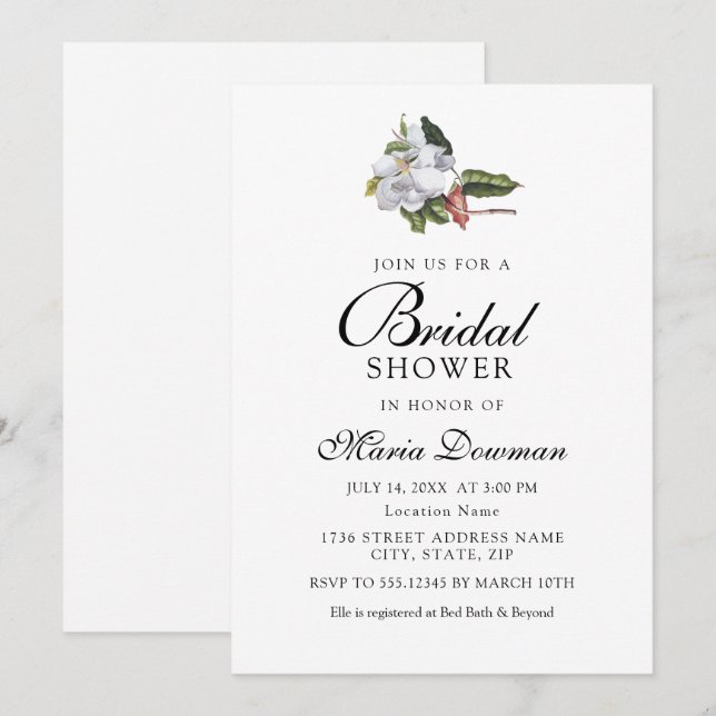 Elegant exotic Flower Classic Floral Bridal Shower Invitation (Front/Back)