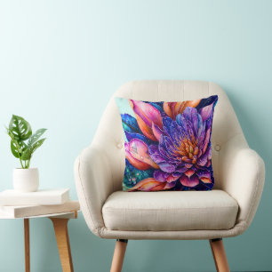 Elegant exotic flowers, watercolor throw cushion