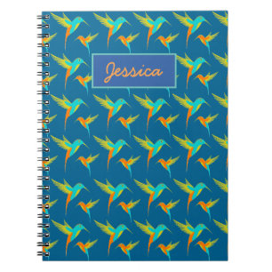Elegant Exotic Hummingbirds Blue Personalised Notebook