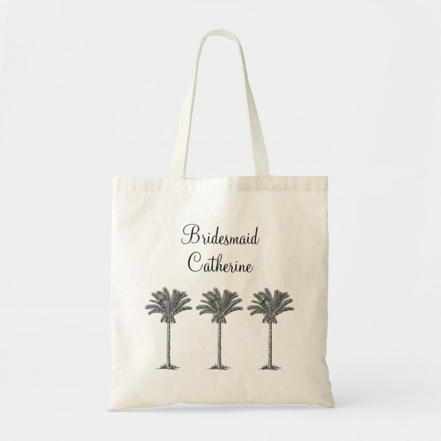 Elegant Exotic Palm Tree Custom Wedding Bridesmaid Tote Bag (Front)
