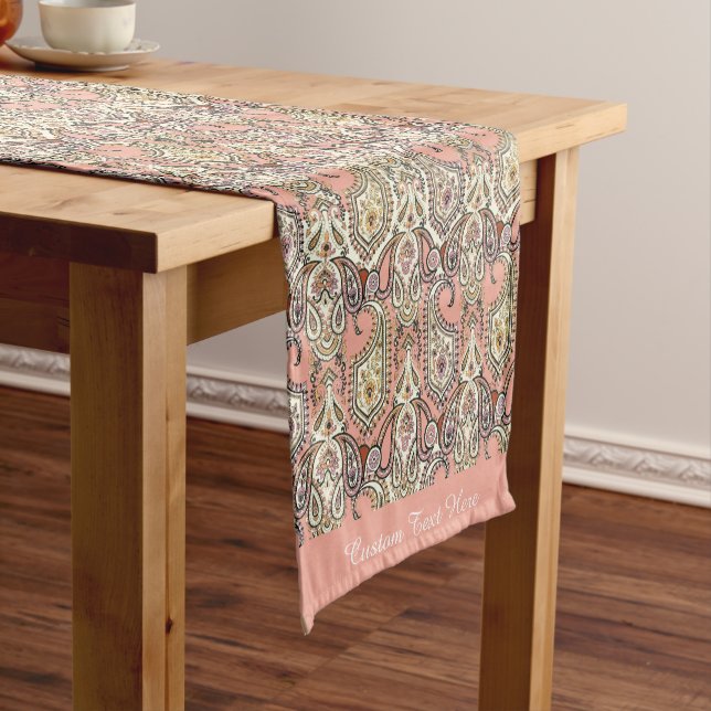 Elegant Exotic Pink Motif Design Personalised Name Short Table Runner (In Situ)