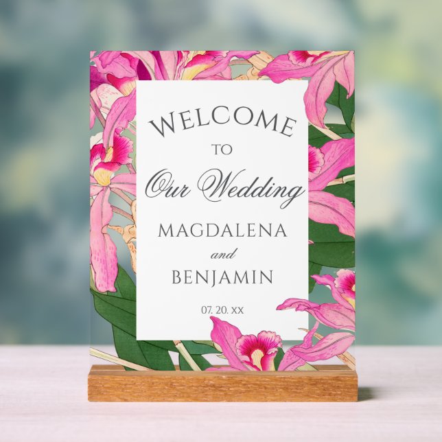 Elegant Exotic Pink Orchid Flowers Wedding Welcome Acrylic Sign (Neutral)