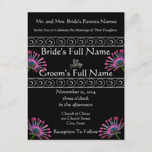 Elegant Exotic Purple Daisy Wedding Invitation Postcard