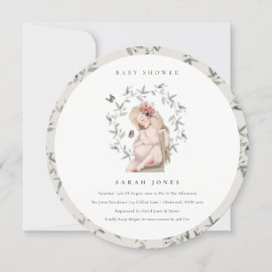 Elegant Expectant Women Foliage Baby Shower Invite