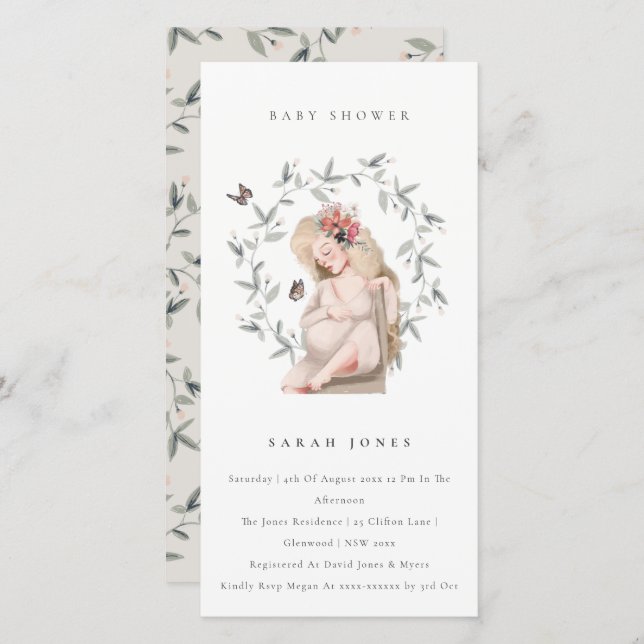 Elegant Expectant Women Foliage Baby Shower Invite (Front/Back)