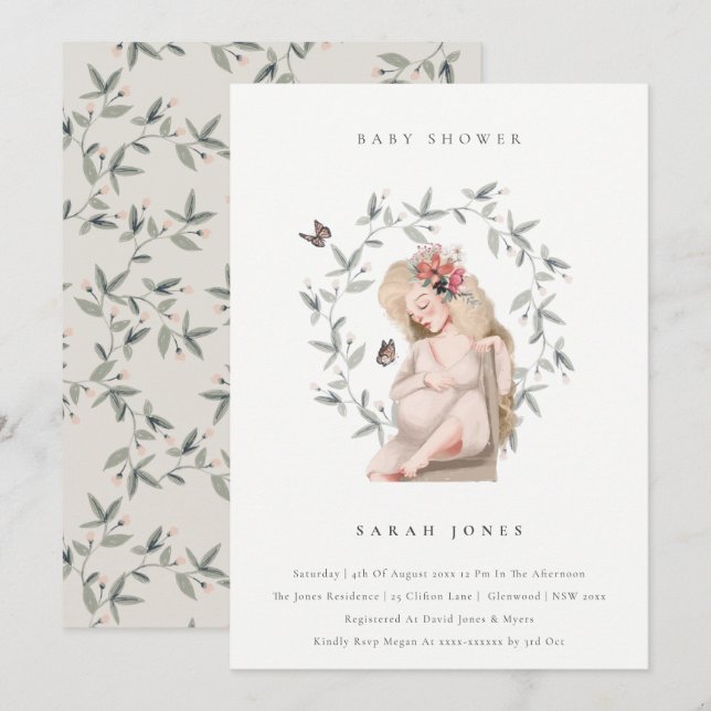 Elegant Expectant Women Foliage Baby Shower Invite (Front/Back)