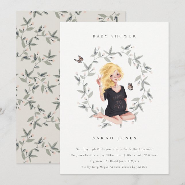 Elegant Expectant Women Foliage Baby Shower Invite (Front/Back)