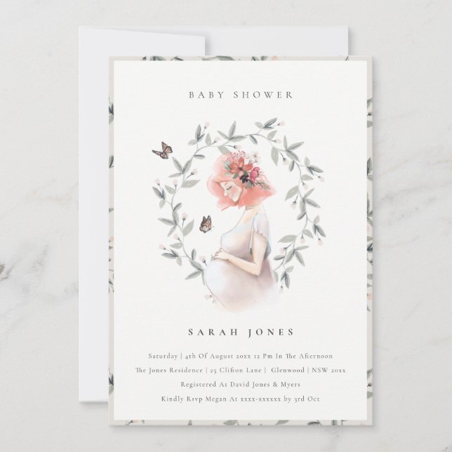 Elegant Expectant Women Foliage Baby Shower Invite (Front)