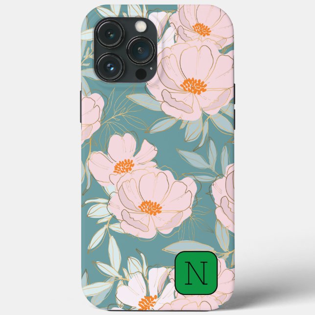 Elegant eye catching design Initial Blue floral Case-Mate iPhone Case (Back)