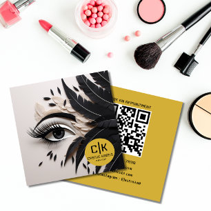 Elegant Eye Feathers Black Gold Makeup MUA Square Business Card
