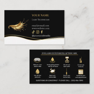 Elegant Eyelash Extensions Lash Aftercare Business Card