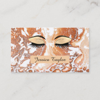 Elegant eyelash lashes coral white marble business card