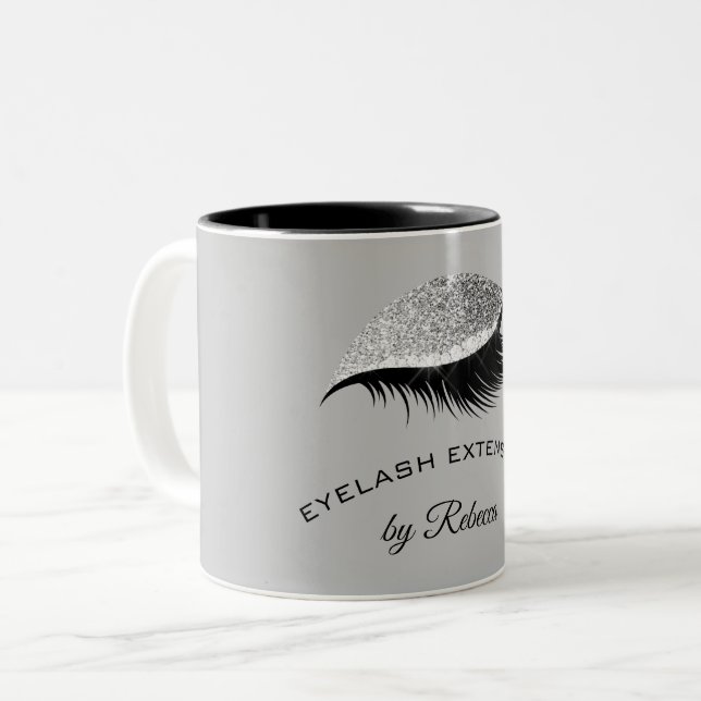 Elegant Eyelash Silver Glitter Business Salon Two-Tone Coffee Mug (Front Left)
