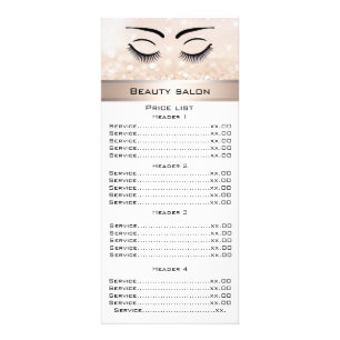 Elegant eyelashes & eyebrow glittery menu card