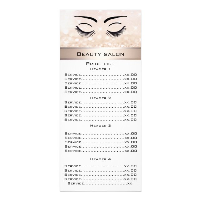 Elegant eyelashes & eyebrow glittery menu card (Front)