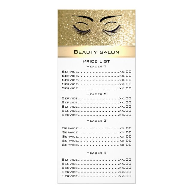 Elegant eyelashes & eyebrow glittery menu card (Front)