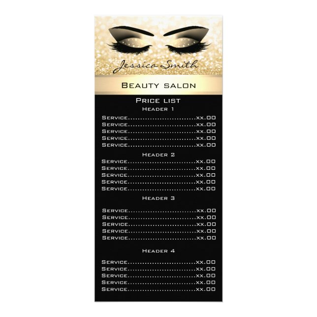 Elegant eyelashes & eyebrow glittery rack card (Front)