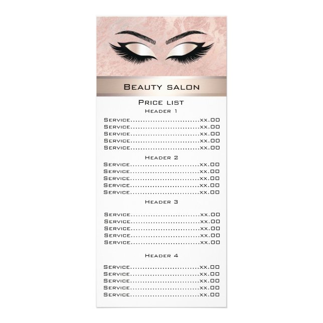 Elegant eyelashes & eyebrows rose gold marble rack card (Front)
