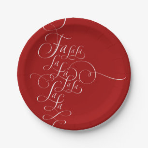 Elegant Fa la la - Christmas Calligraphy Red Paper Plate