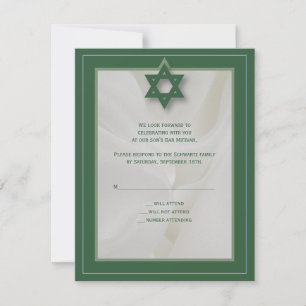Elegant Fabric Bar Mitzvah RSVP Reply in Green Card