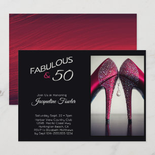 Elegant  Fabulous 50 High Heels Red Glam Sparkle Invitation
