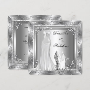Elegant Fabulous 50 Silver Look High Heel Shoe Invitation