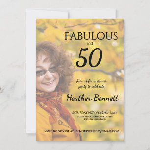 Elegant Fabulous 50Modern Photo Birthday Party  Invitation