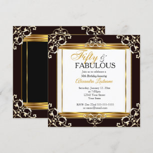 Elegant Fabulous Gold Black White 50th Birthday Invitation