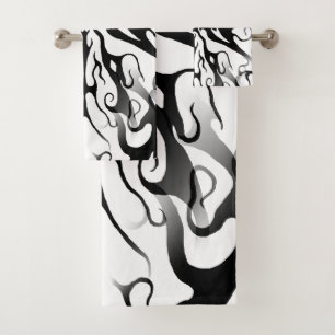 Elegant Face in Fire and Flames Tribal Design  Bath Towel Set