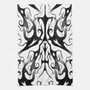 Elegant Face in Fire and Flames Tribal Design Tea Towel