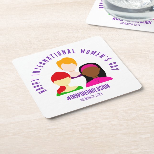 Elegant Faces International Women's Day March 8 Square Paper Coaster (Angled)